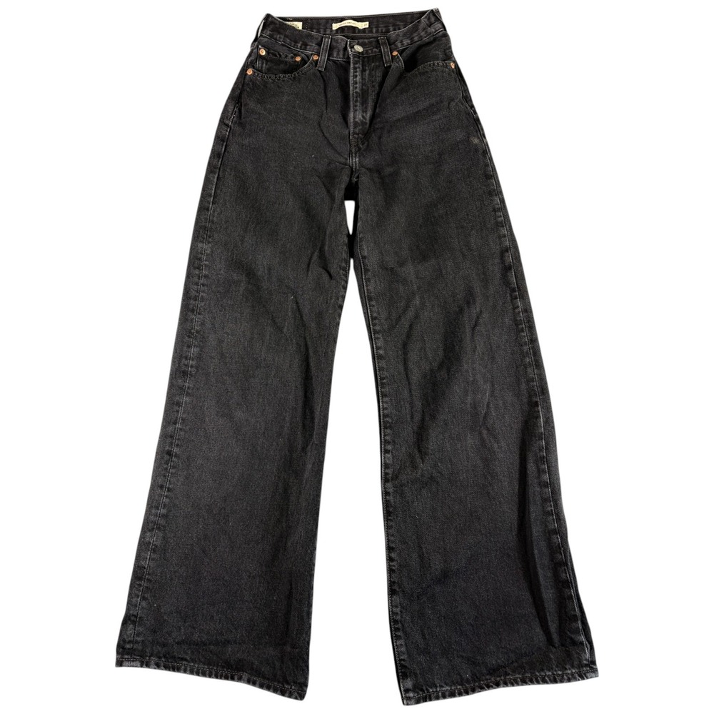 Levi's Ribcage Wide Leg Jeans Women 27 Black Washed Premium Relaxed Heritage